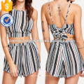 Nudo Back Striped Halter Top y pantalones cortos Set Fabricación venta al por mayor Fashion Women Apparel (TA4096SS)